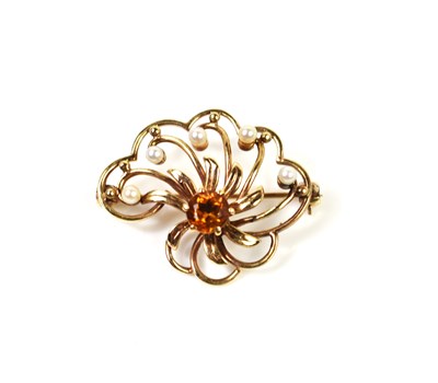 Lot 191 - A 9ct gold, pearl and citrine flower form...