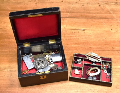 Lot 268 - An antique leather clad jewellery box together...
