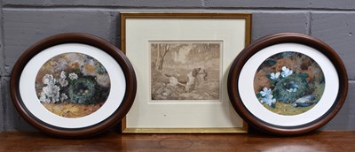 Lot 428 - Two framed and glazed oval watercolour...