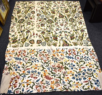 Lot 338 - A single crewel work curtain, composed of...