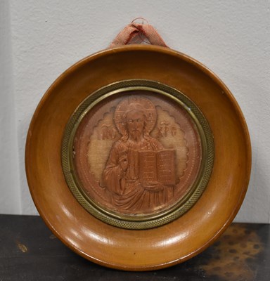 Lot 126 - An Orthodox Christian carved wooden icon of...