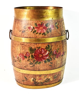 Lot 533 - An oak barrel stick / umbrella stand, brass...