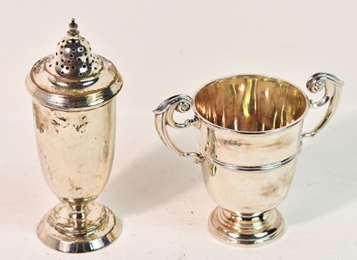 Lot 122 - A silver twin handled trophy together with a...