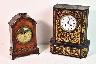 Lot 179 - A 19th century mantle clock, brass dial signed...