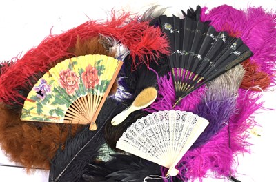 Lot 334 - A group of vintage fans and feathers to...