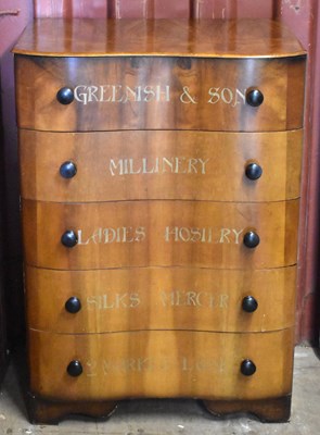 Lot 535 - A 1930s walnut veneer bow fronted haberdashery...