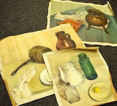 Lot 452 - Three still life oil on canvas paintings...