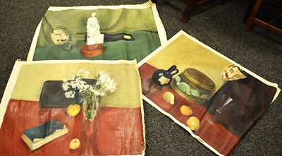 Lot 454 - Three still life oil on canvas paintings, two...