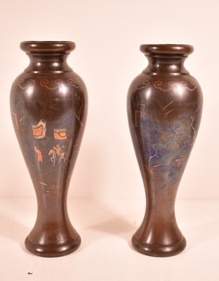 Lot 355 - A pair of Oriental bronze vase with silver and...