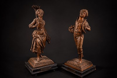 Lot 270 - A pair of French antique spelter sculptures of...
