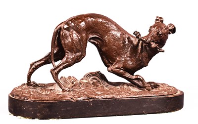 Lot 271 - An antique spelter sculpture of a a greyhound...