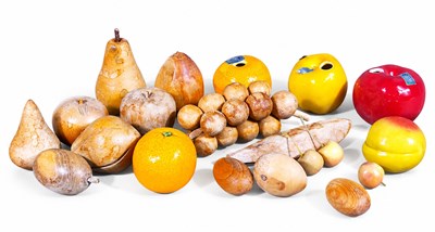 Lot 196 - A group of wooden and ceramic fruits to...