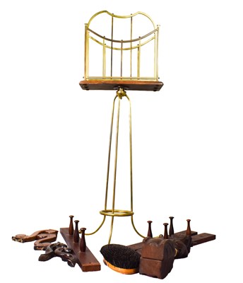 Lot 158 - A vintage brass book stand, a selection of...