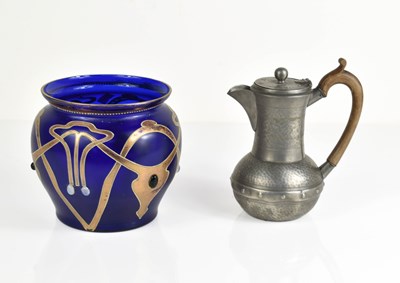 Lot 206 - An Art Nouveau style blue glass vase, with...
