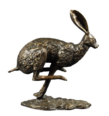 Lot 274 - A bronze running hare sculpture, with an...