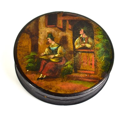 Lot 101 - A French 19th century papier mache snuff box,...