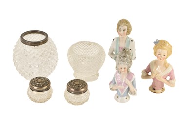 Lot 210 - A group of three vintage pottery doll tops,...