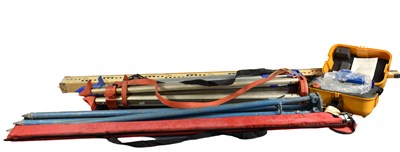 Lot 181 - A group of survey equipment to include tripods,...
