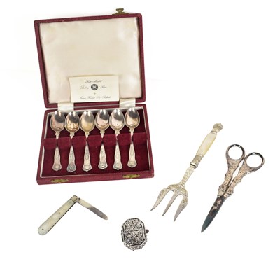 Lot 308 - A set of six cased silver teaspoons, together...