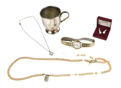 Lot 21 - A pair of 9ct gold and simulated pearl...