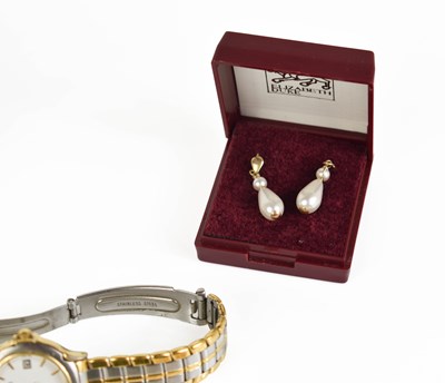 Lot 21 - A pair of 9ct gold and simulated pearl...