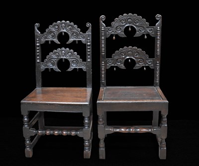 Lot 511 - Two 17th century oak South Yorkshire chairs,...