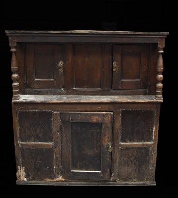 Lot 513 - A 17th century oak and pine court cupboard, of...