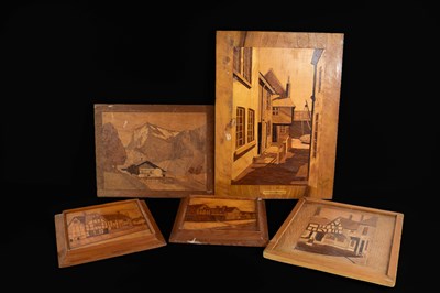 Lot 161 - A group of five decorative marquetry wooden...