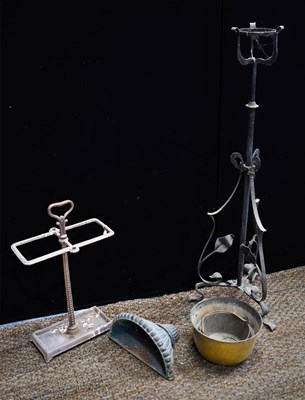 Lot 348 - A group of metalware to include a wrought iron...