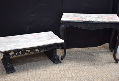 Lot 530 - An ebonised wooden and marble top occasional...