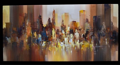 Lot 361 - Wilfred (20th century): City Skyline, oil on...