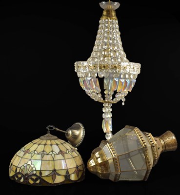 Lot 449 - A Tiffany style glass ceiling light composed...