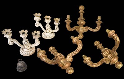 Lot 164 - Three French gold painted wall sconces with...