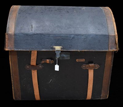 Lot 477 - A vintage dome top basket work travelling...