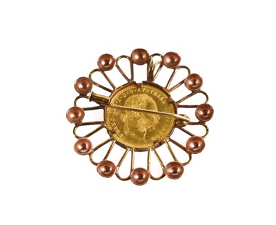 Lot 15 - A gold brooch set with a gold Austrian Ducat...