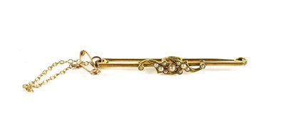 Lot 114 - A 15ct gold and seed pearl bar brooch, with...