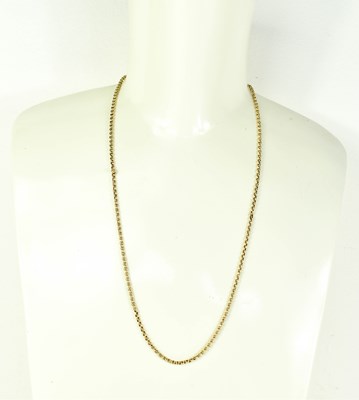 Lot 92 - A yellow metal chain link necklace, tested as...
