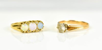 Lot 206 - A Victorian 18ct gold and three stone opal...