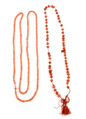 Lot 24 - Two coral beaded necklaces, vintage, one...