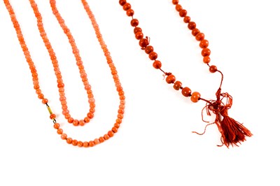 Lot 24 - Two coral beaded necklaces, vintage, one...