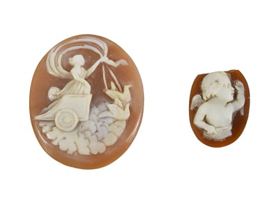 Lot 27 - An early carved shell cameo depicting cherub,...