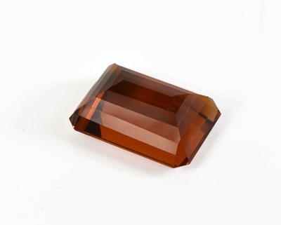 Lot 93 - An amber coloured citrine, loose assher cut, 33g.