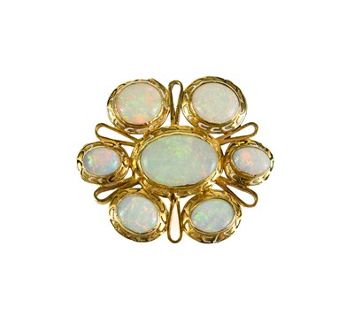 Lot 12 - A yellow metal and opal 19th century brooch,...