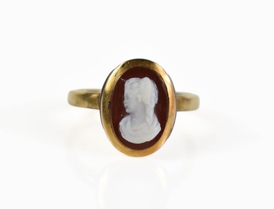Lot 120 - A 9ct gold and cameo ring, the gold unmarked...