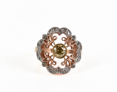 Lot 236 - A 14ct rose gold and yellow diamond ring, the...