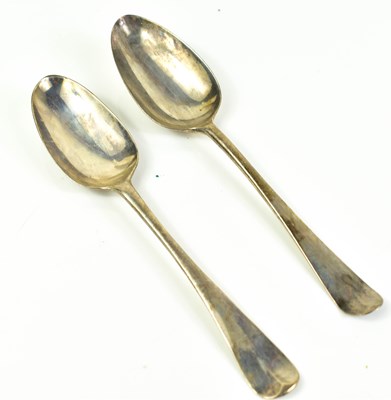 Lot 315 - Two 18th century silver tablespoons, engraved...