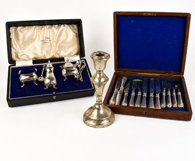 Lot 319 - A silver Walker & Hall cruet set in the...