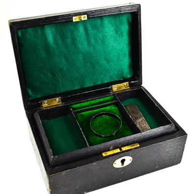 Lot 35 - A late Victorian black leather jewellery box...