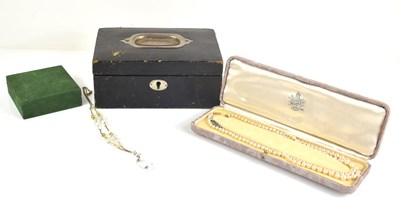 Lot 35 - A late Victorian black leather jewellery box...