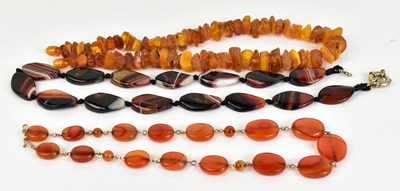 Lot 34 - Three vintage beaded necklaces: a rough cut...